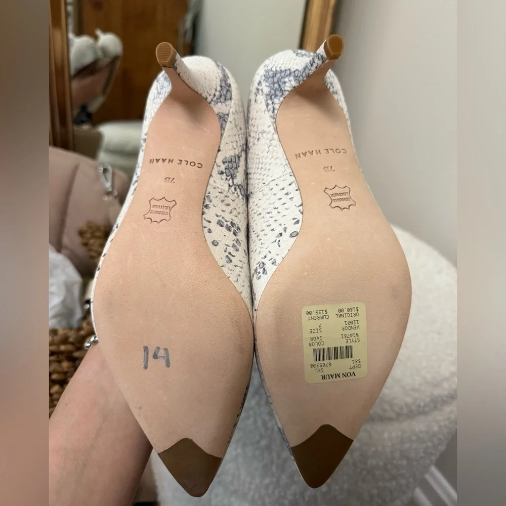 NEW Cole Haan Vesta White and Gray Snakeskin pointy toe heels